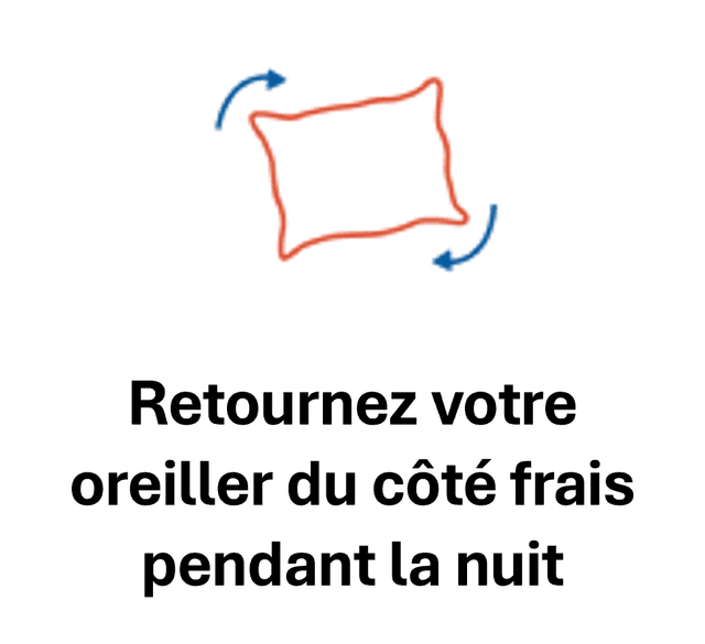 Illustration of a hand flipping a pillow with blue and white color scheme